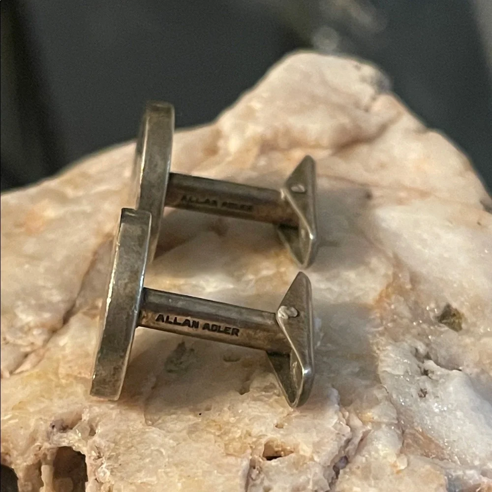 Allan Adler Sterling Silver Engraved Round Silver Monogram Cufflinks for Men